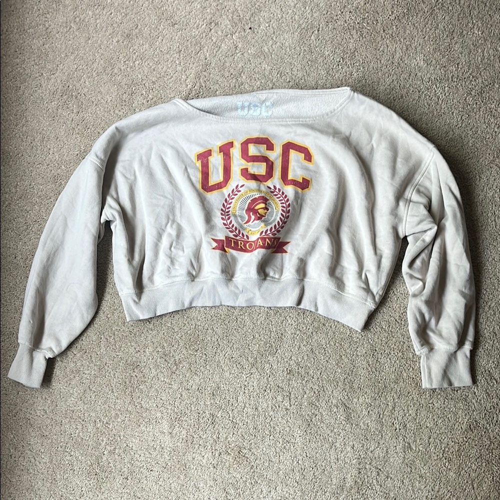 USC Trojans Gray Cropped Off the Shoulder Crewneck